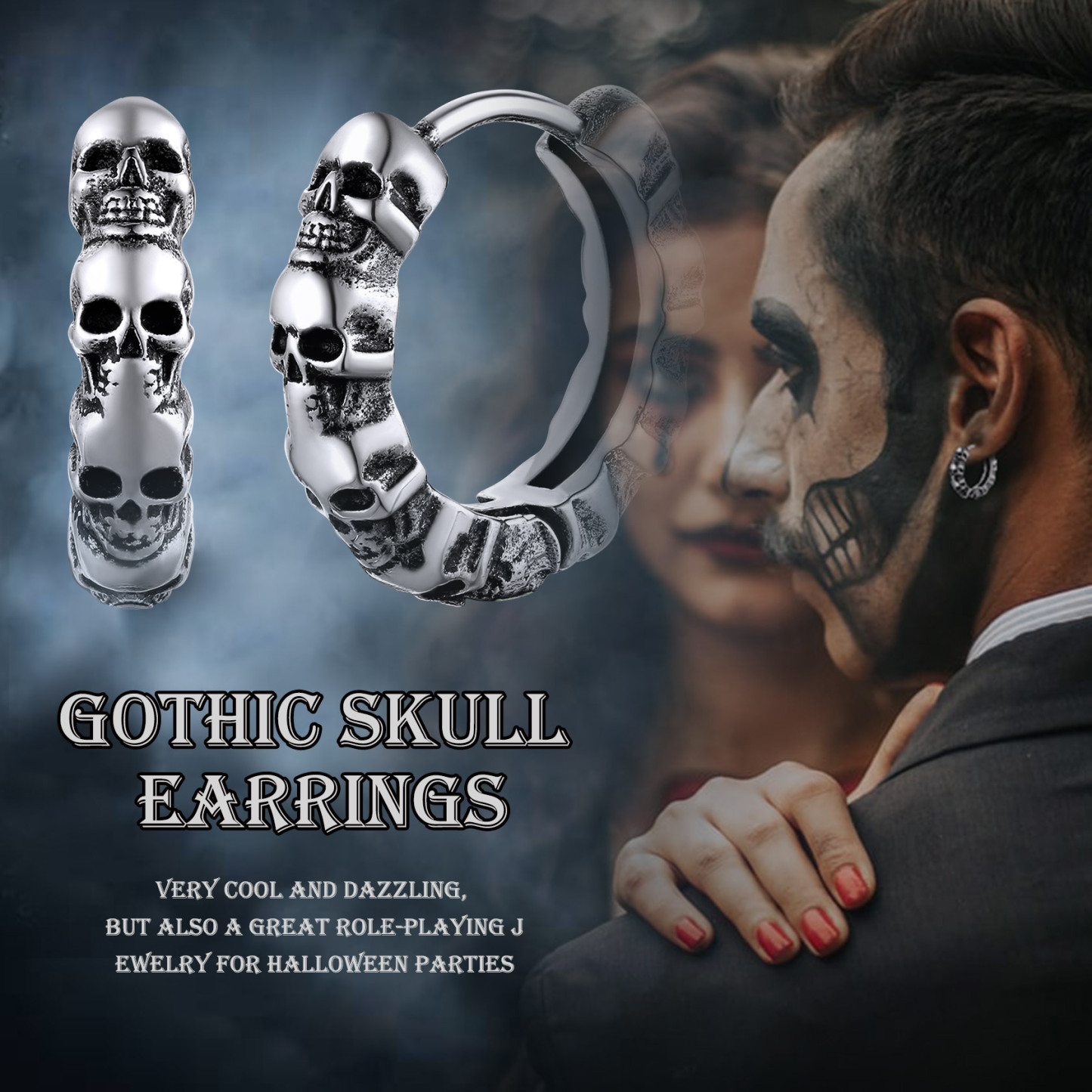 Hallowen Gothic Skull Huggie Hoop Earrings