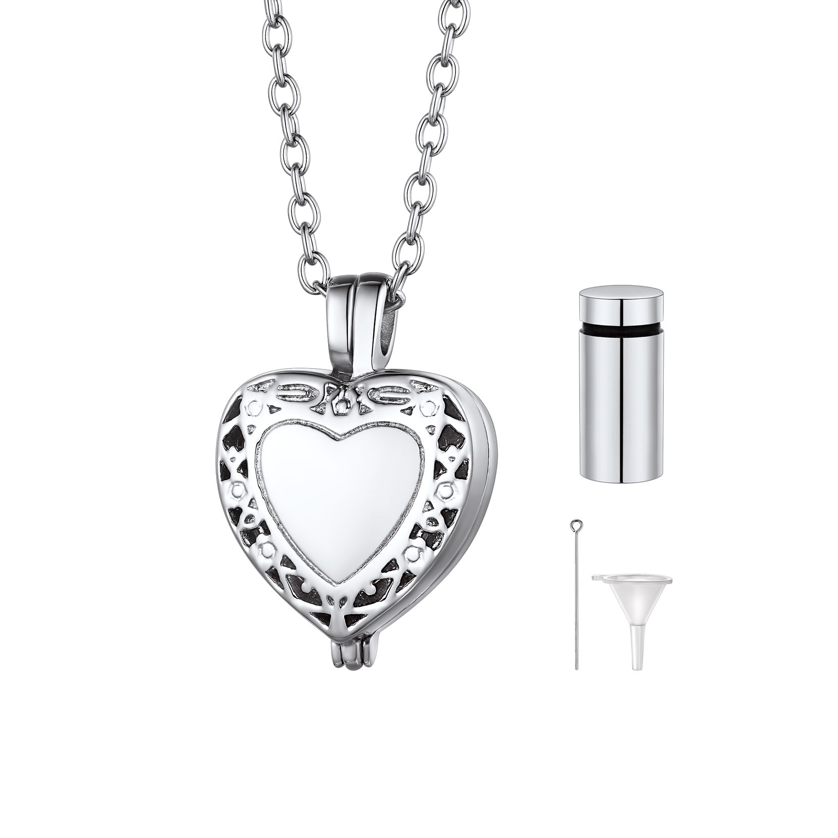 Heart Cremation Urn Ashes Stainless Steel Necklace Gift  For Her