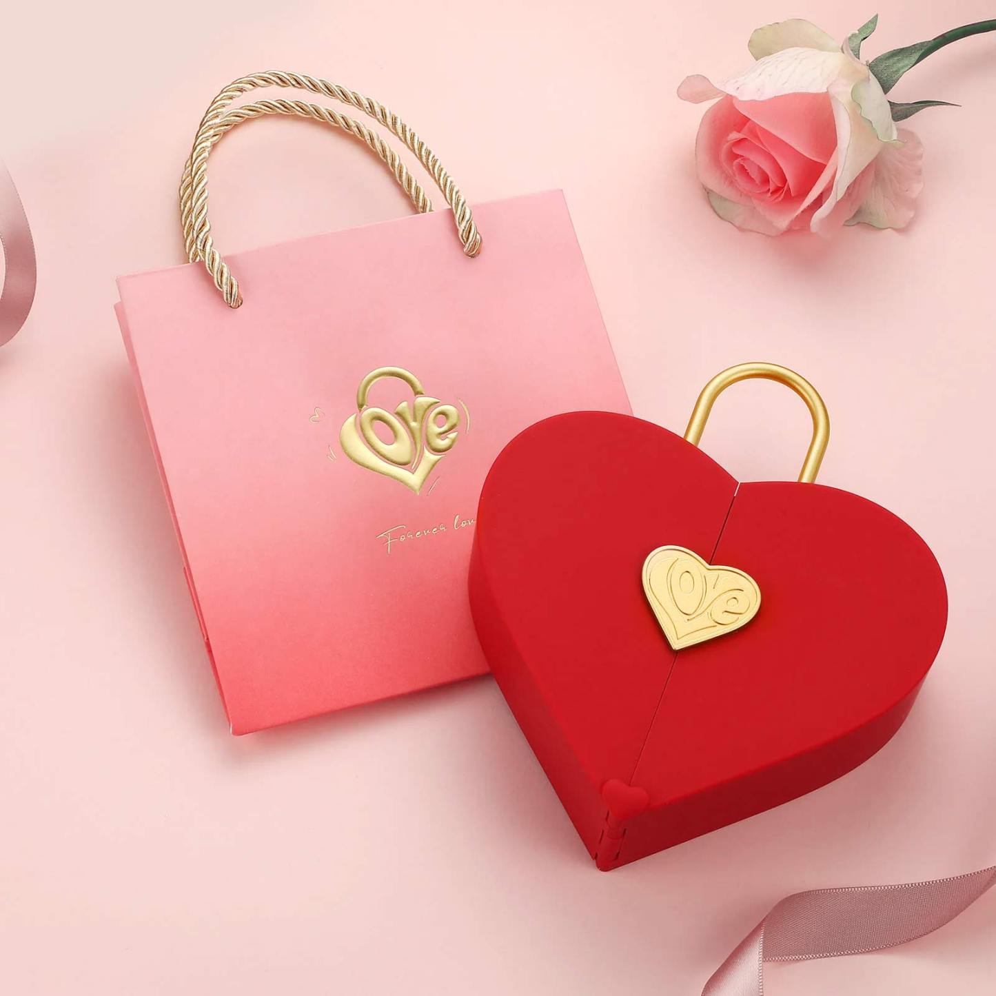 Concentric Lock Love Heart Red Jewelry Box