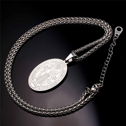 St Benedict Medal Necklace Full Chain Black Background