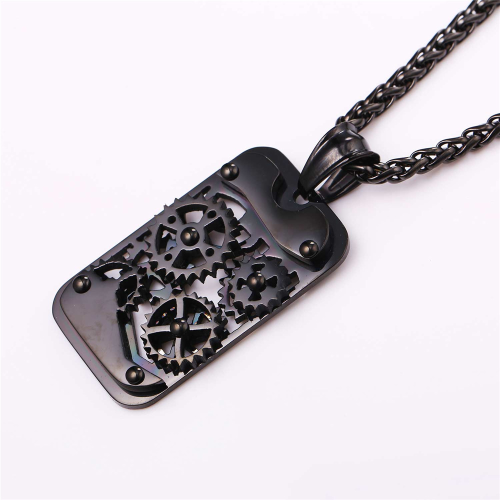Stainless Steel Spinning Wheel Dog Tag Pendant