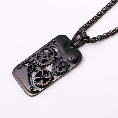 Stainless Steel Spinning Wheel Dog Tag Pendant