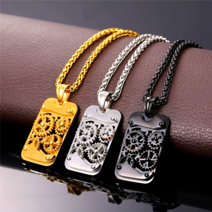Stainless Steel Spinning Wheel Dog Tag Pendant