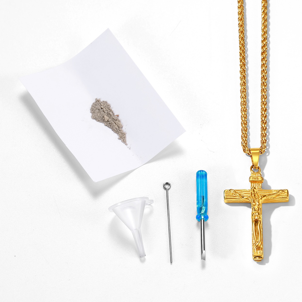 INRI Cross Cremation Urn Ashes Necklace For Men