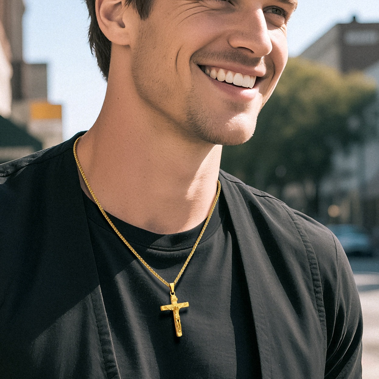 INRI Cross Cremation Urn Ashes Necklace For Men