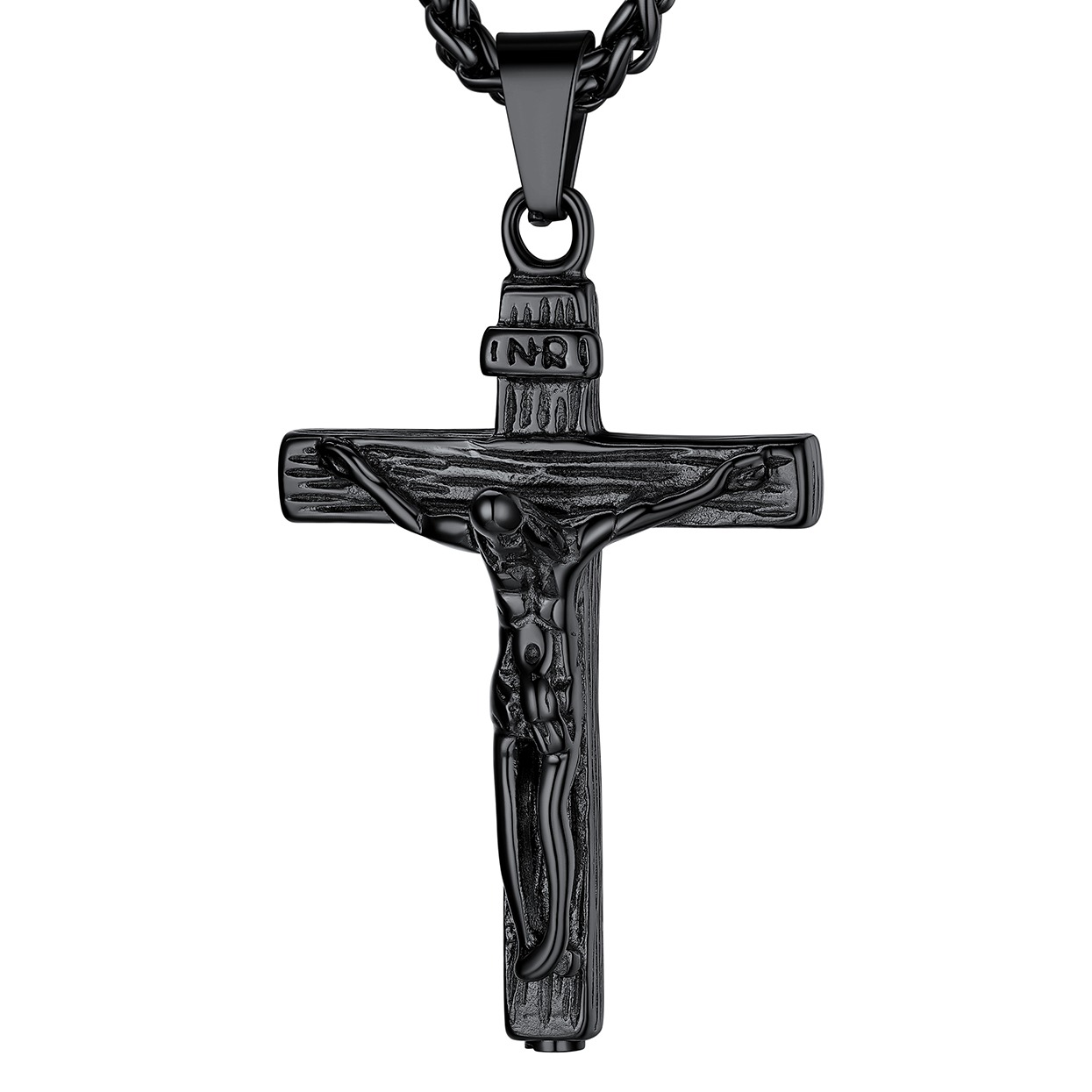 INRI Cross Cremation Necklace Stainless Steel Urn Pendant Gift
