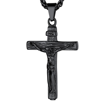 INRI Cross Cremation Urn Ashes Necklace For Men