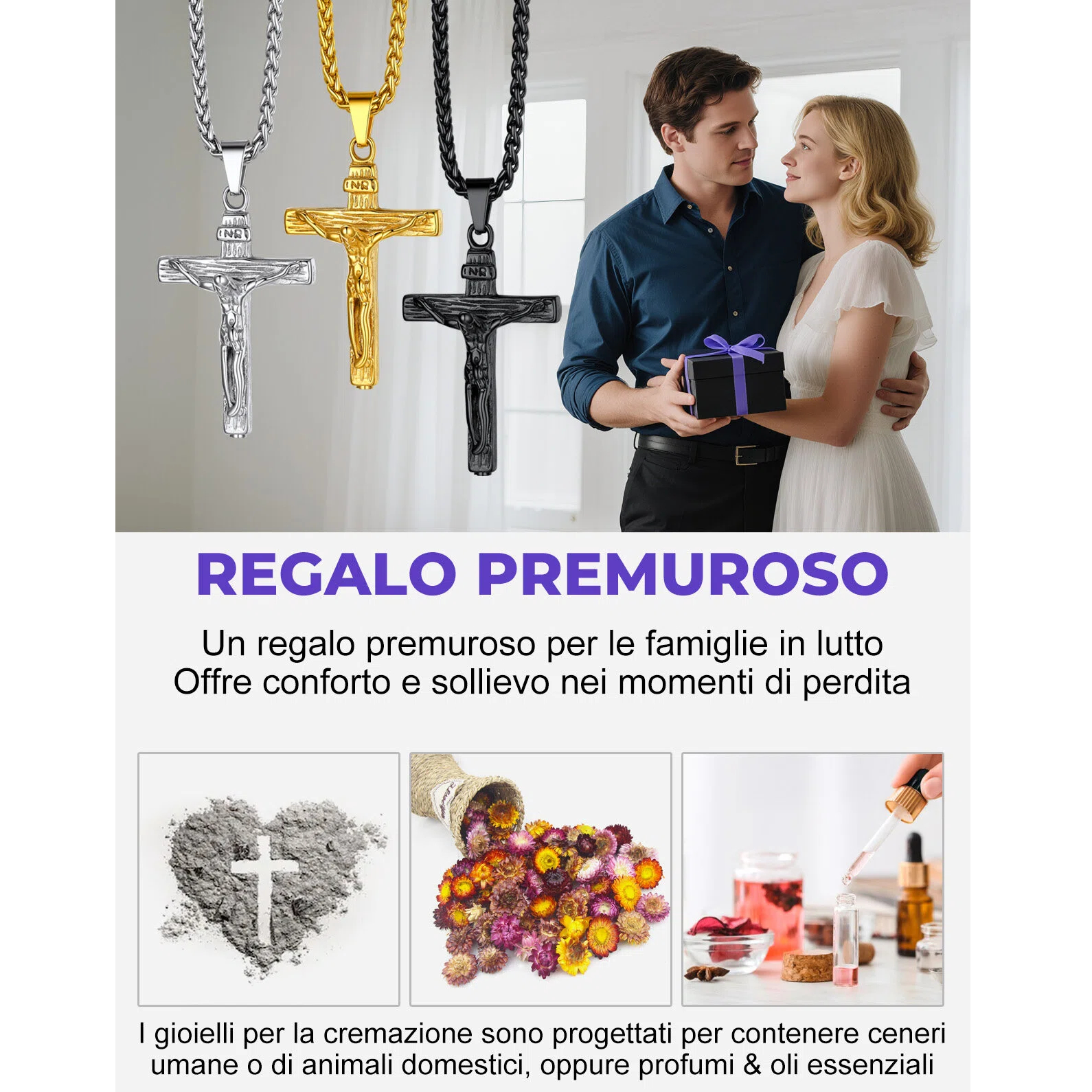 INRI Cross Cremation Urn Ashes Necklace For Men