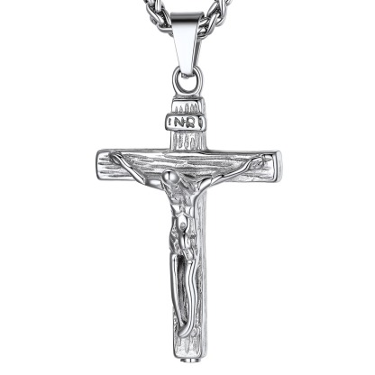 INRI Cross Cremation Urn Ashes Necklace For Men