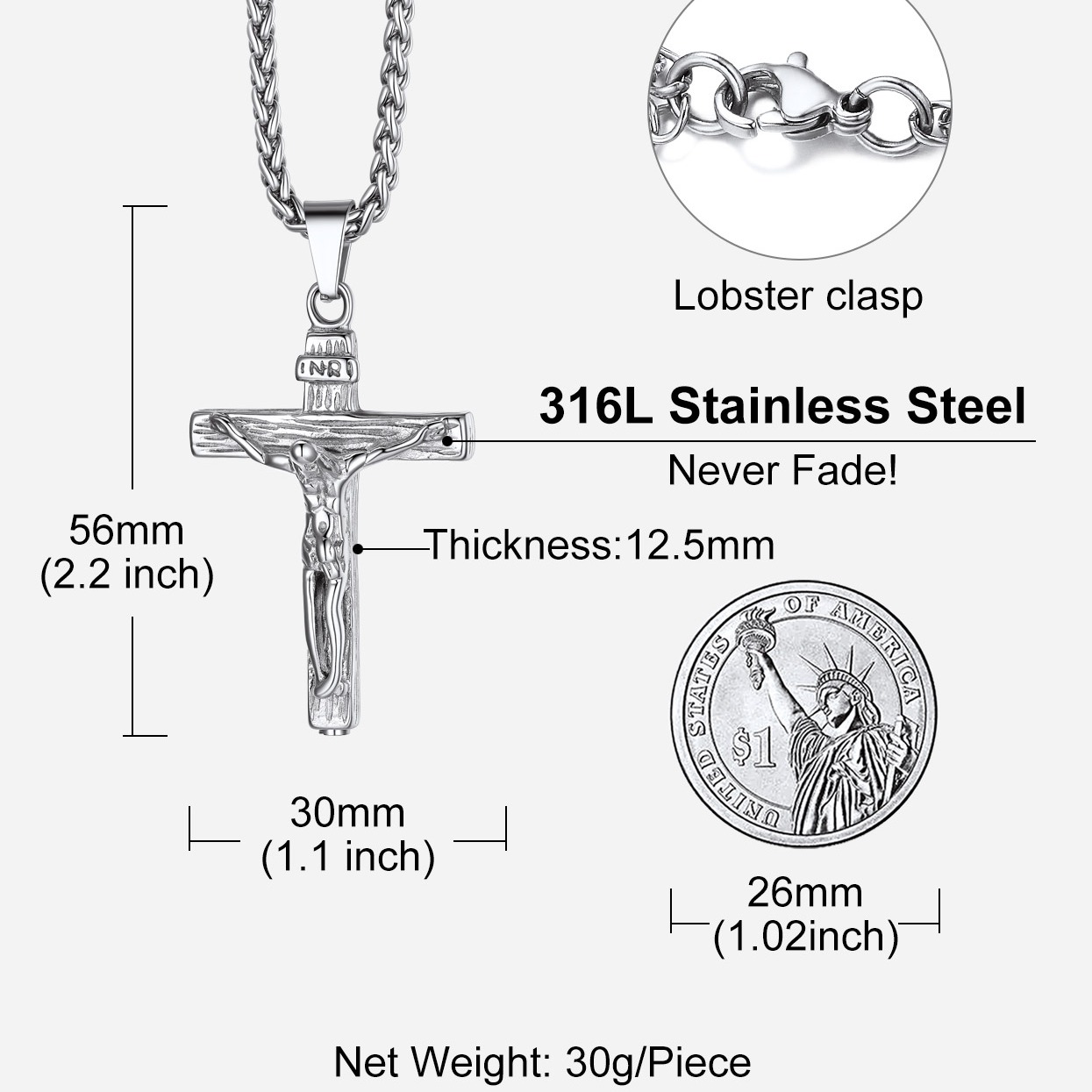 INRI Cross Cremation Urn Ashes Necklace For Men