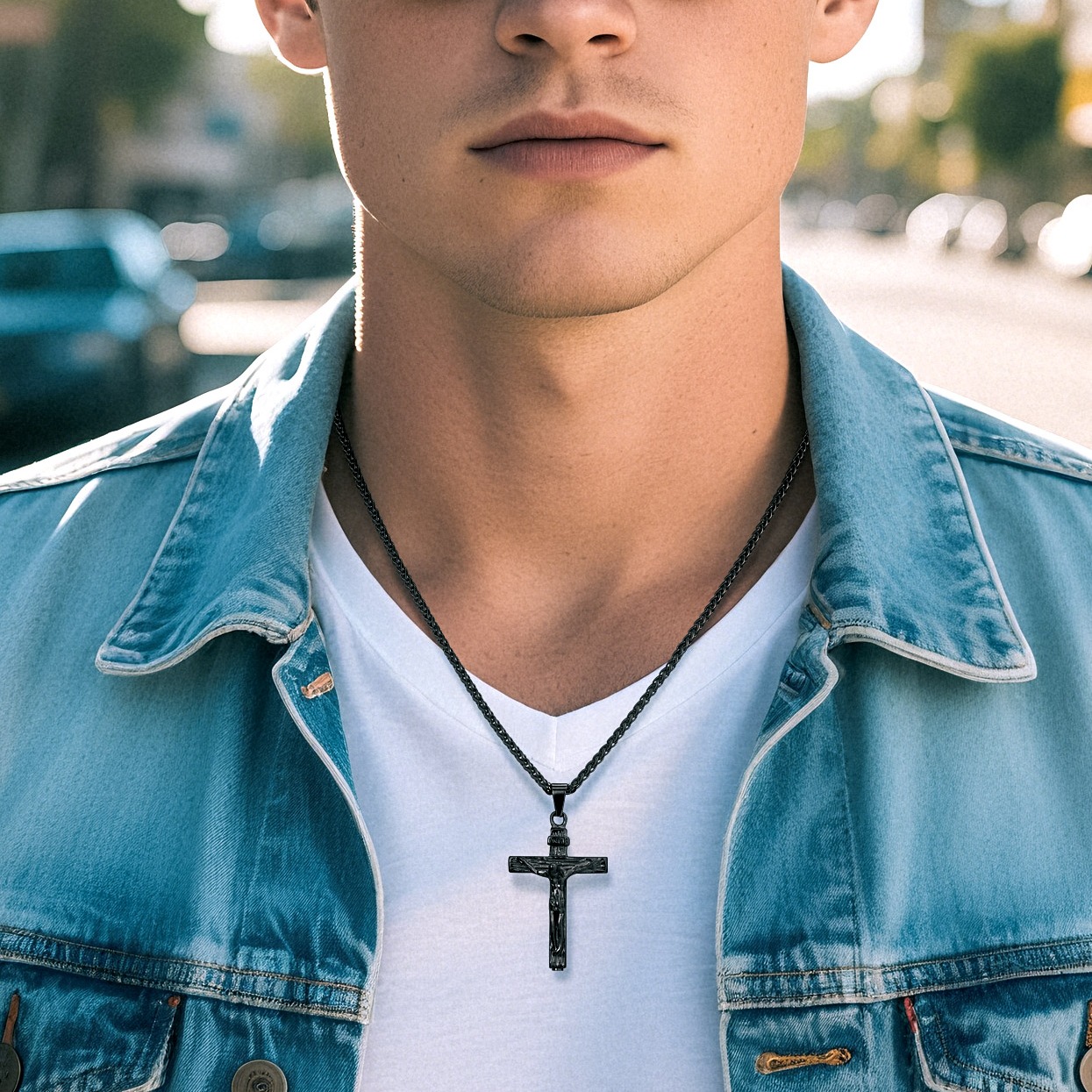 INRI Cross Cremation Urn Ashes Necklace For Men