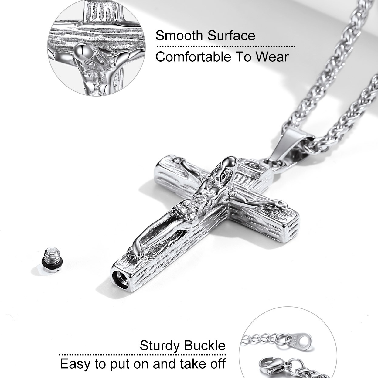 INRI Cross Cremation Urn Ashes Necklace For Men