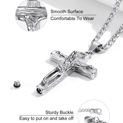 INRI Cross Cremation Urn Ashes Necklace For Men