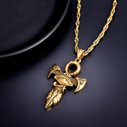 Gold ankh cross pendant necklace close up