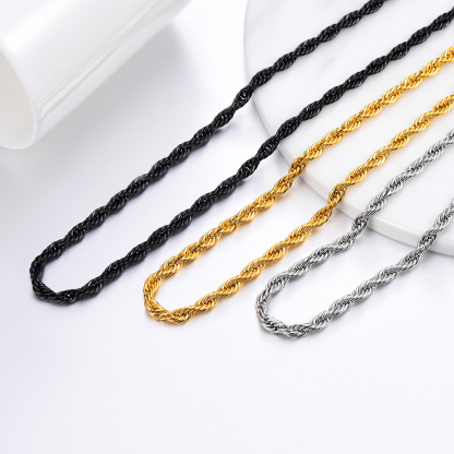 Rope chain necklaces in steel  gold and black colors