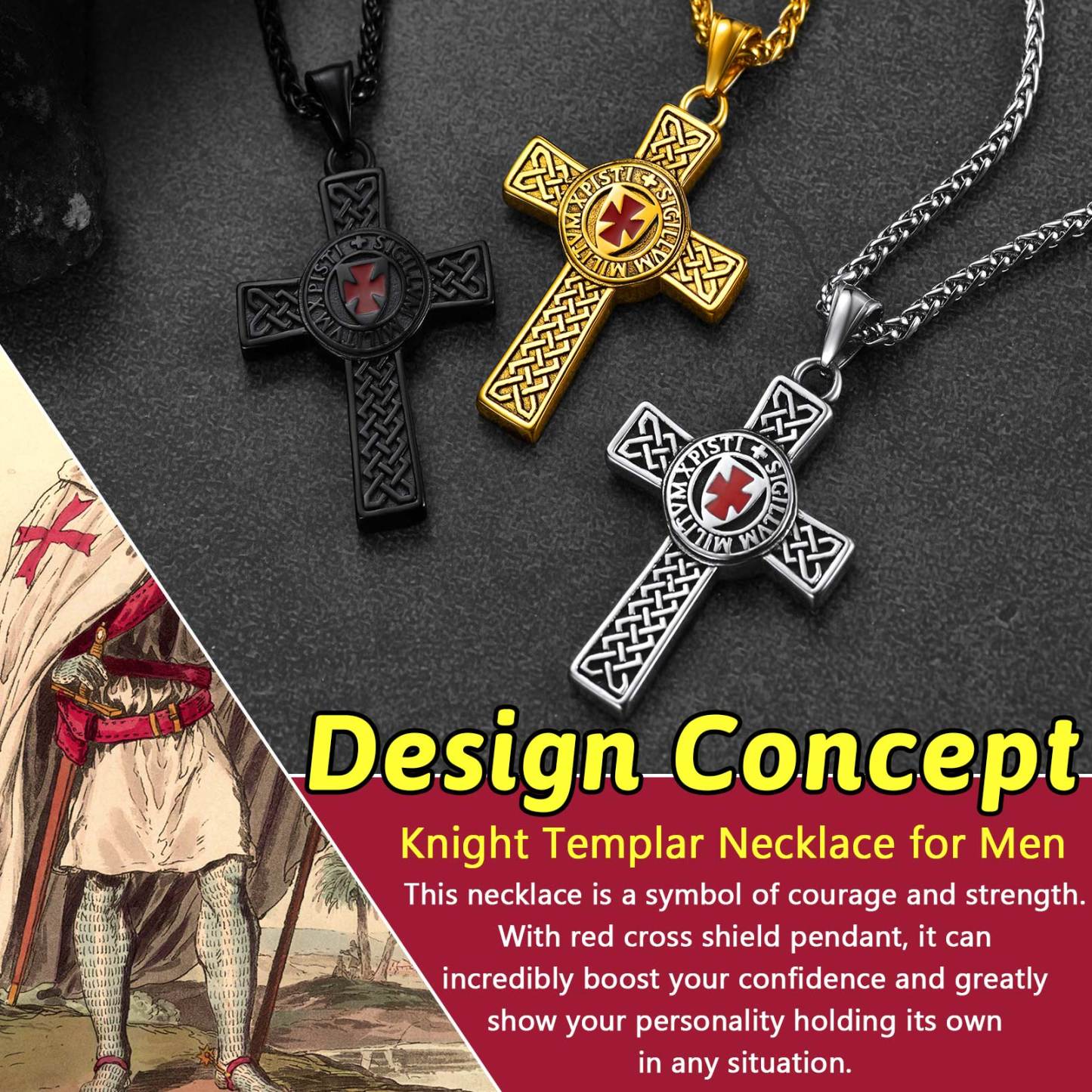 Knights Templar Celtic Cross Necklace for Men Women Christian Gift