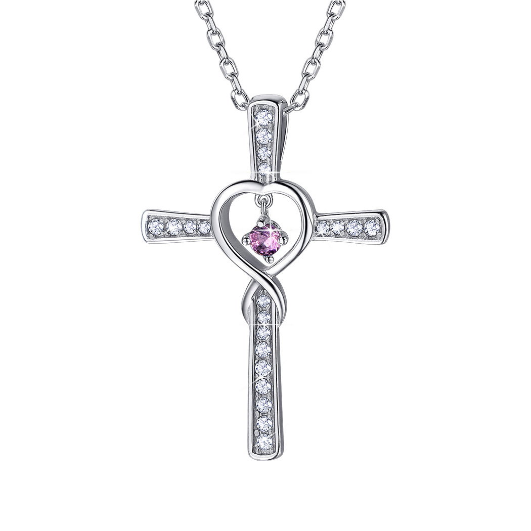 Birthstone Infinity Cross Pendant Necklace for Women Jun