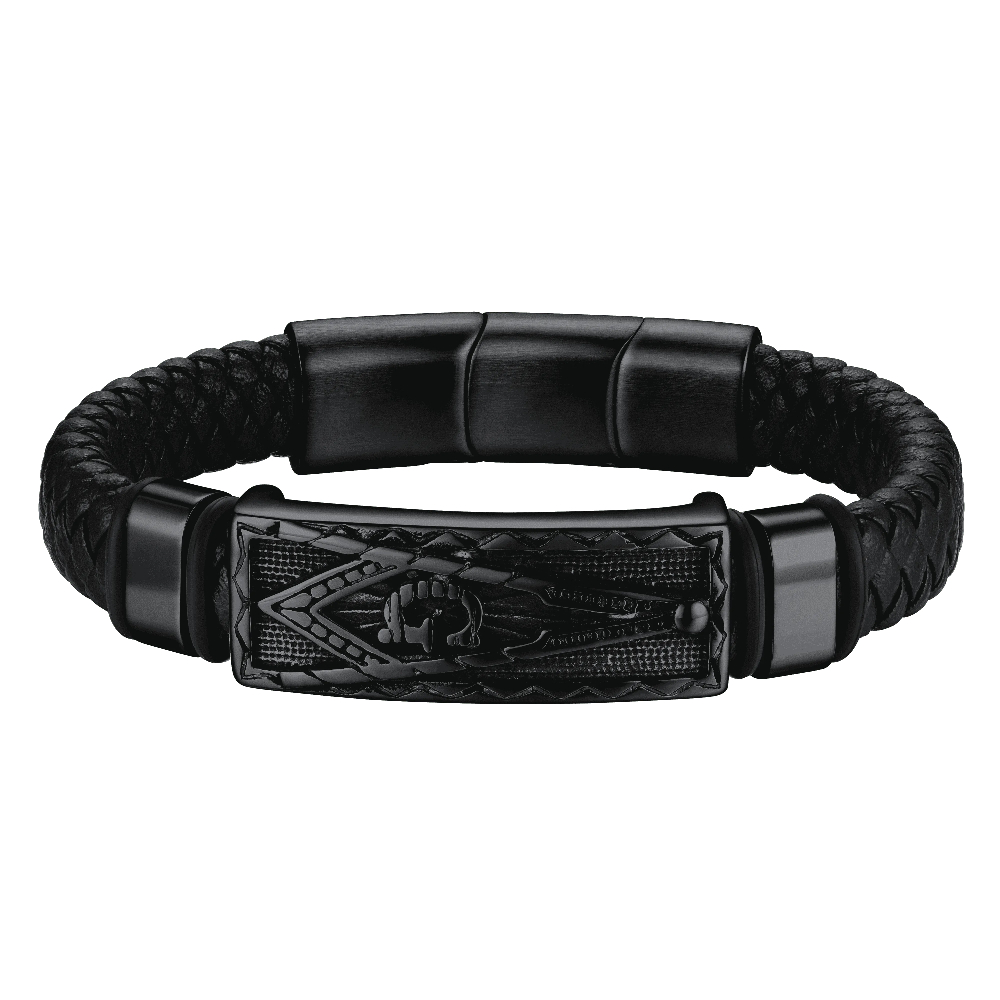 Masonic Compass Braided Black Leather Bracelet For Men