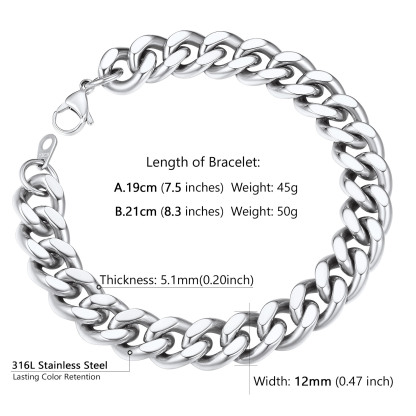 Men’s Cuban Chain Bracelet 5/7/9/12mm Width