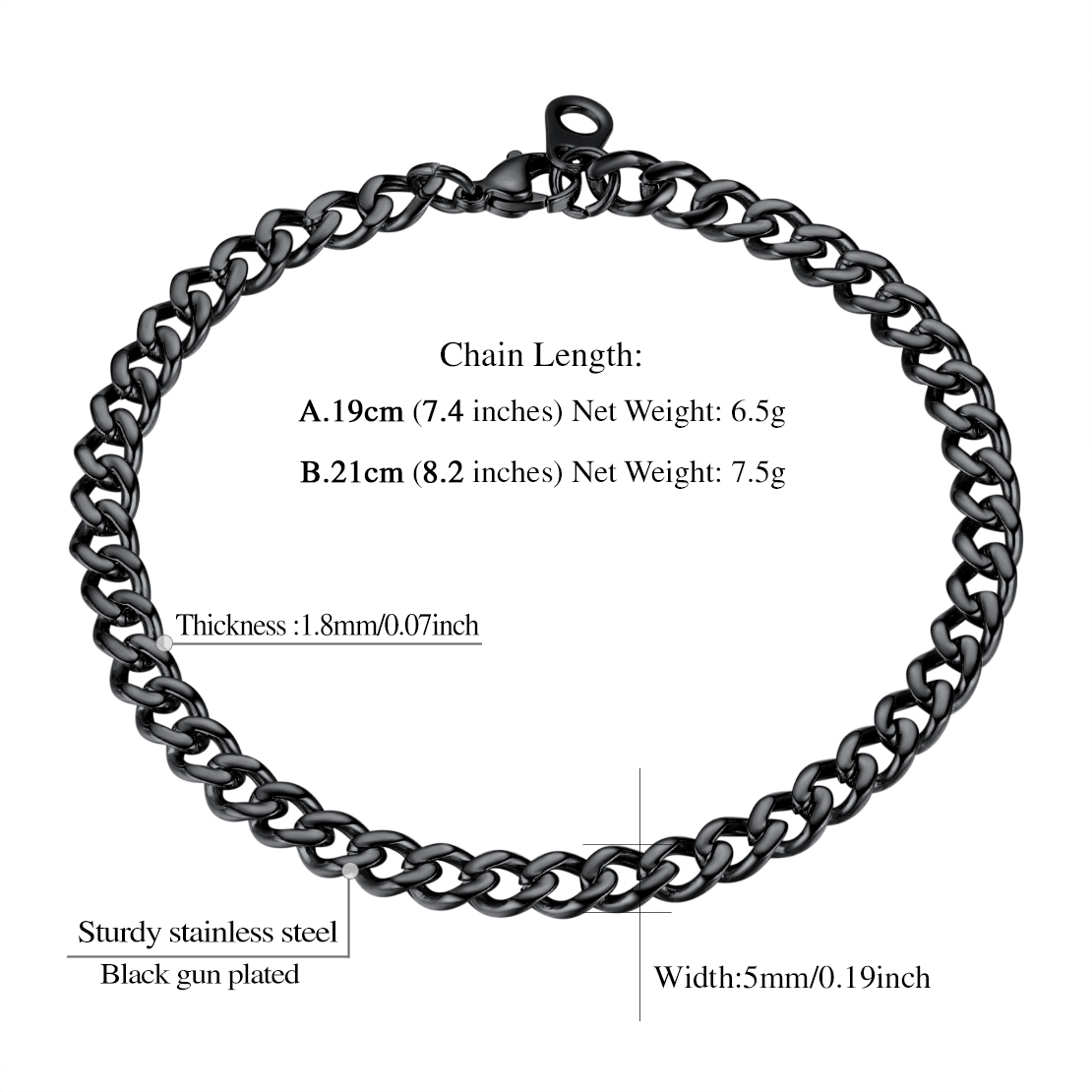 Men’s Cuban Chain Bracelet 5/7/9/12mm Width