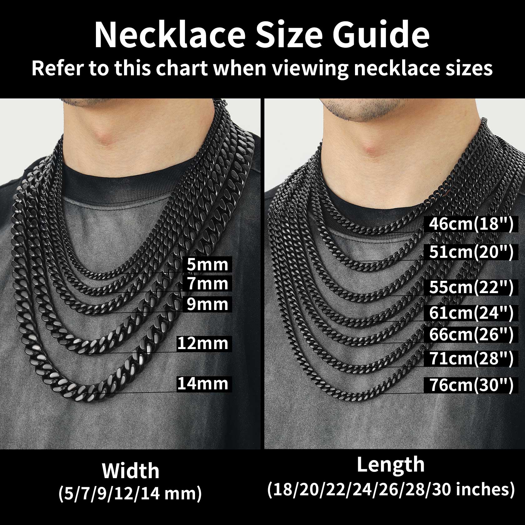 Miami Cuban Chain for Men - Heavy Duty Stainless Steel Link Size Guide