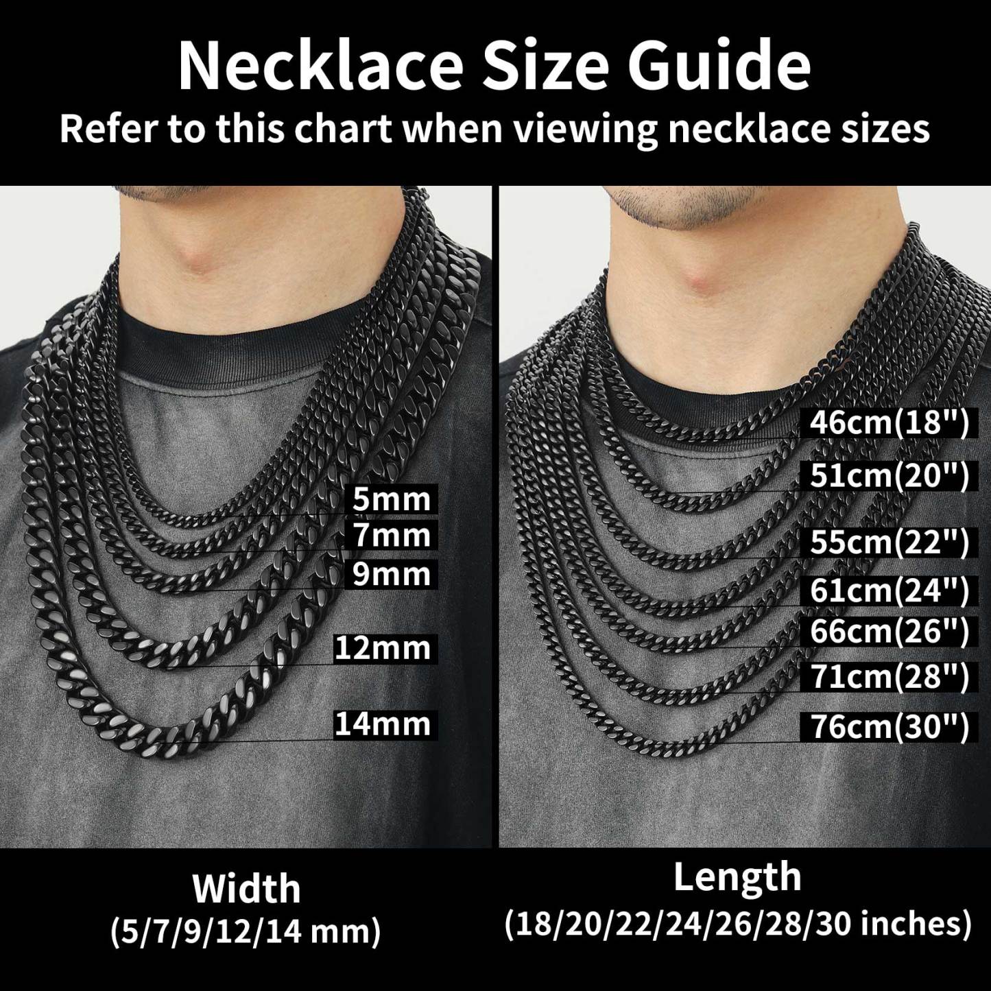 Miami Cuban Chain for Men - Heavy Duty Stainless Steel Link Size Guide