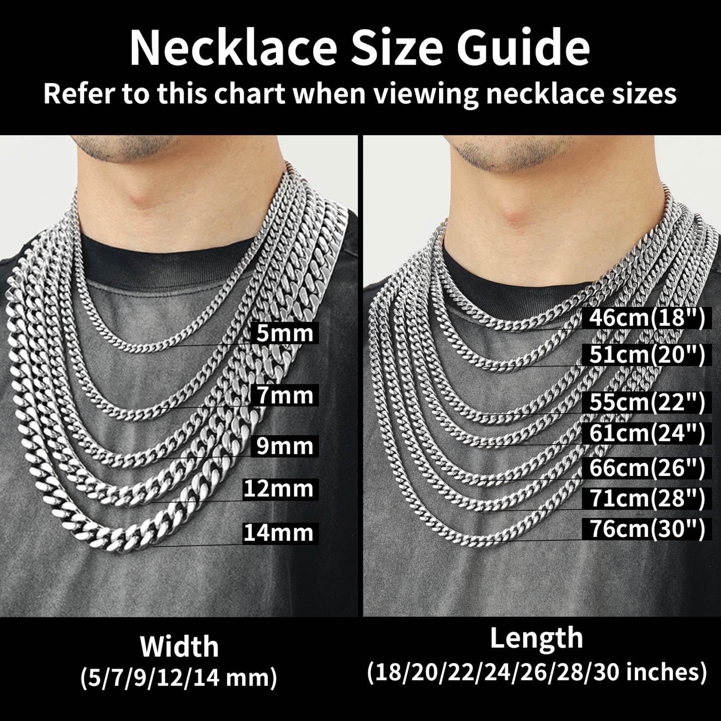 5/7/9/12mm Miami Cuban Link Chain & Bracelet Set for Him