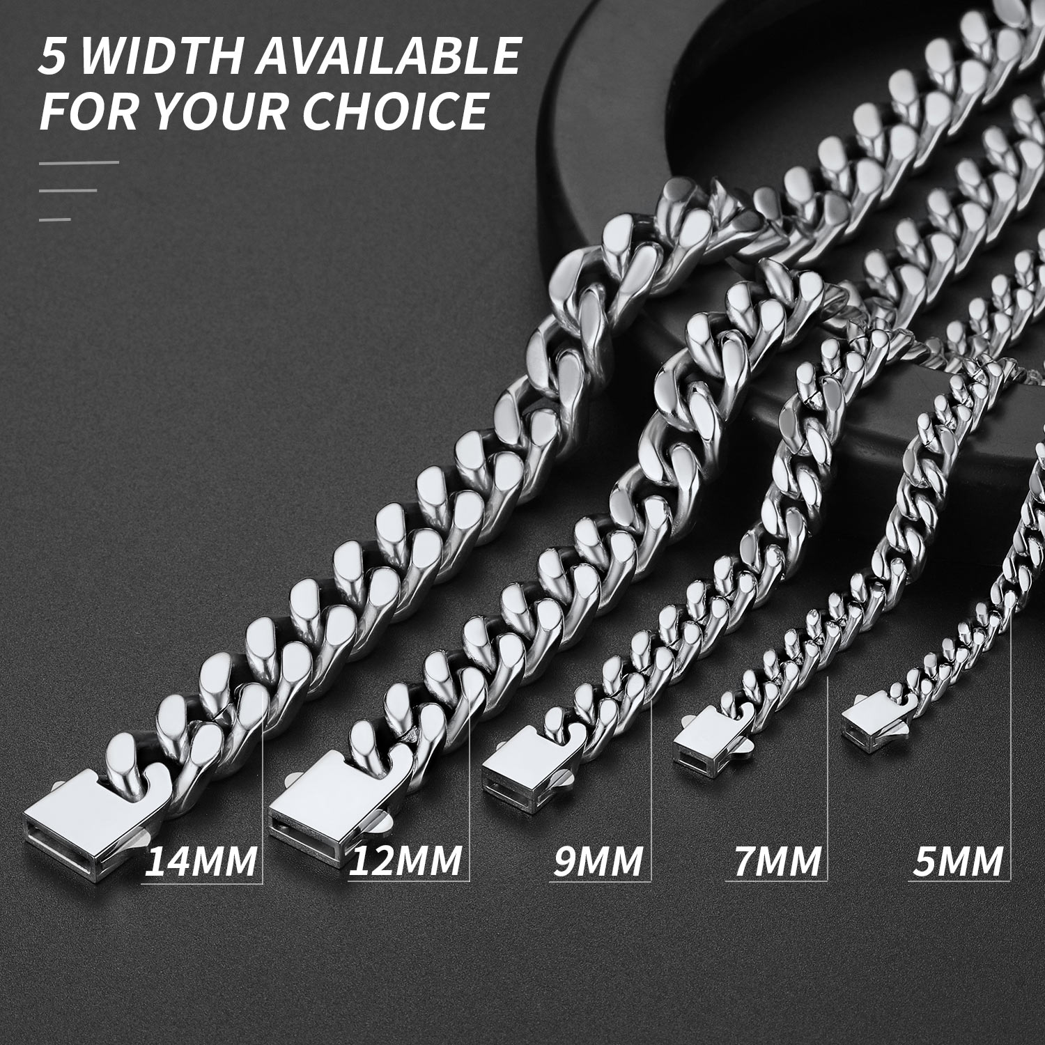 Miami Cuban Link Chain Stainless Steel Necklace for Men 5/7/9/12/14mm