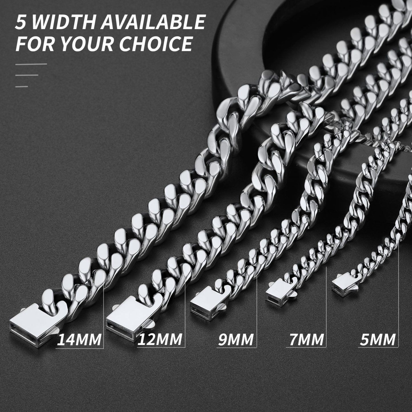 Miami Cuban Link Chain Stainless Steel Necklace for Men 5/7/9/12/14mm