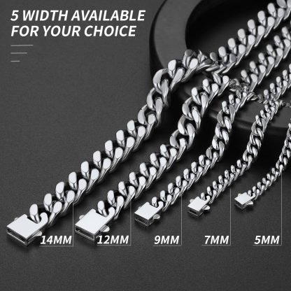 Miami Cuban Link Chain Stainless Steel Necklace for Men 5/7/9/12/14mm