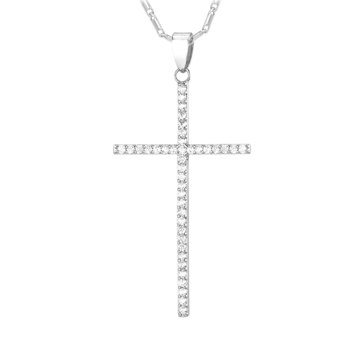 Classic Cross Pendant Necklace with CZ in Platinum