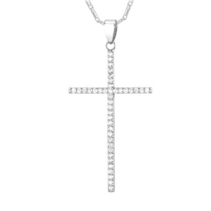 Classic Cross Pendant Necklace with CZ in Platinum