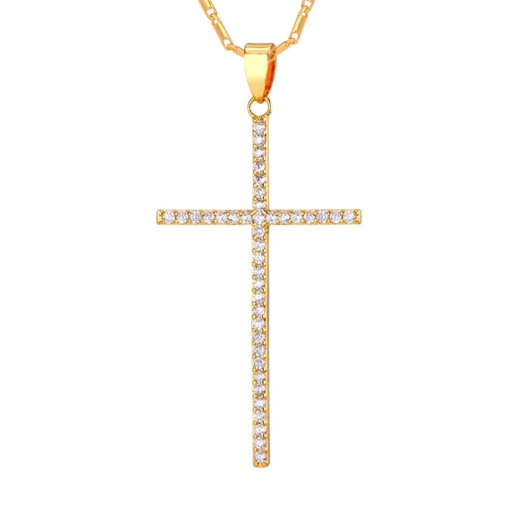 Classic Cross Pendant Necklace with CZ in Platinum