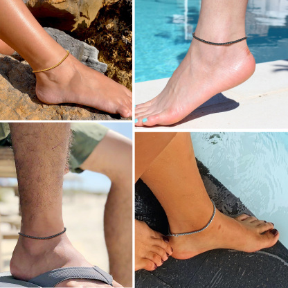 Four lifestyle photos showing anklets