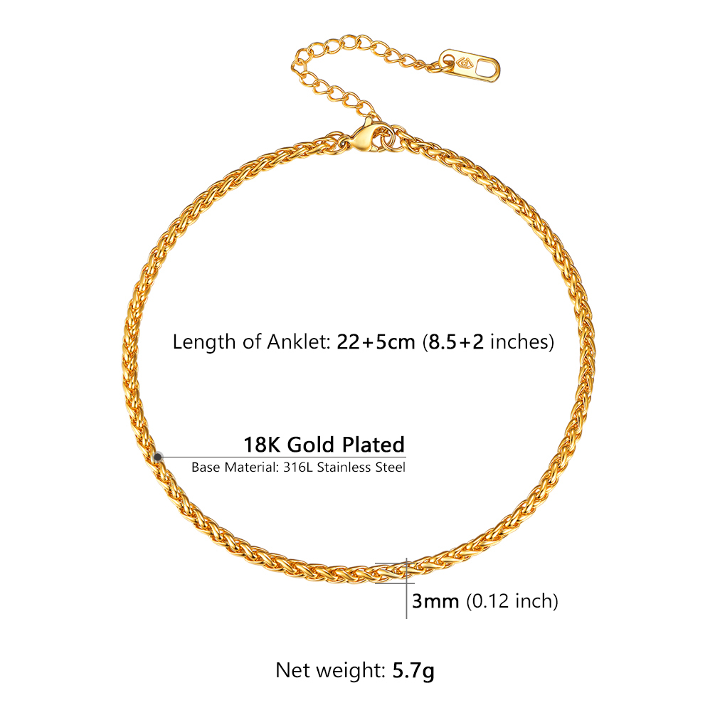 3mm Wheat Chain Anklet Gold anklet specs