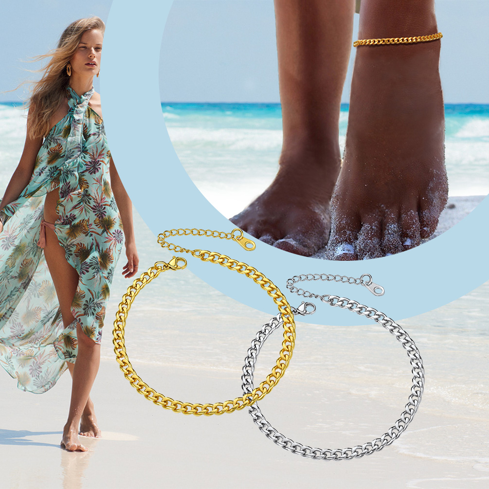 Gold and steel Cuban link chains with clasps