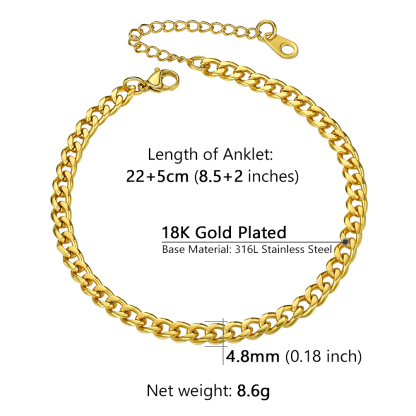 Gold chain anklet specifications