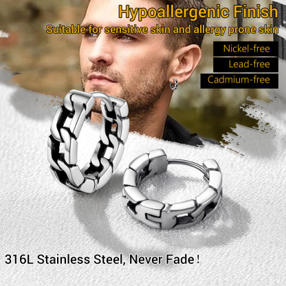 Chunky Cuban Chain Huggie Hoop Earrings For Men
