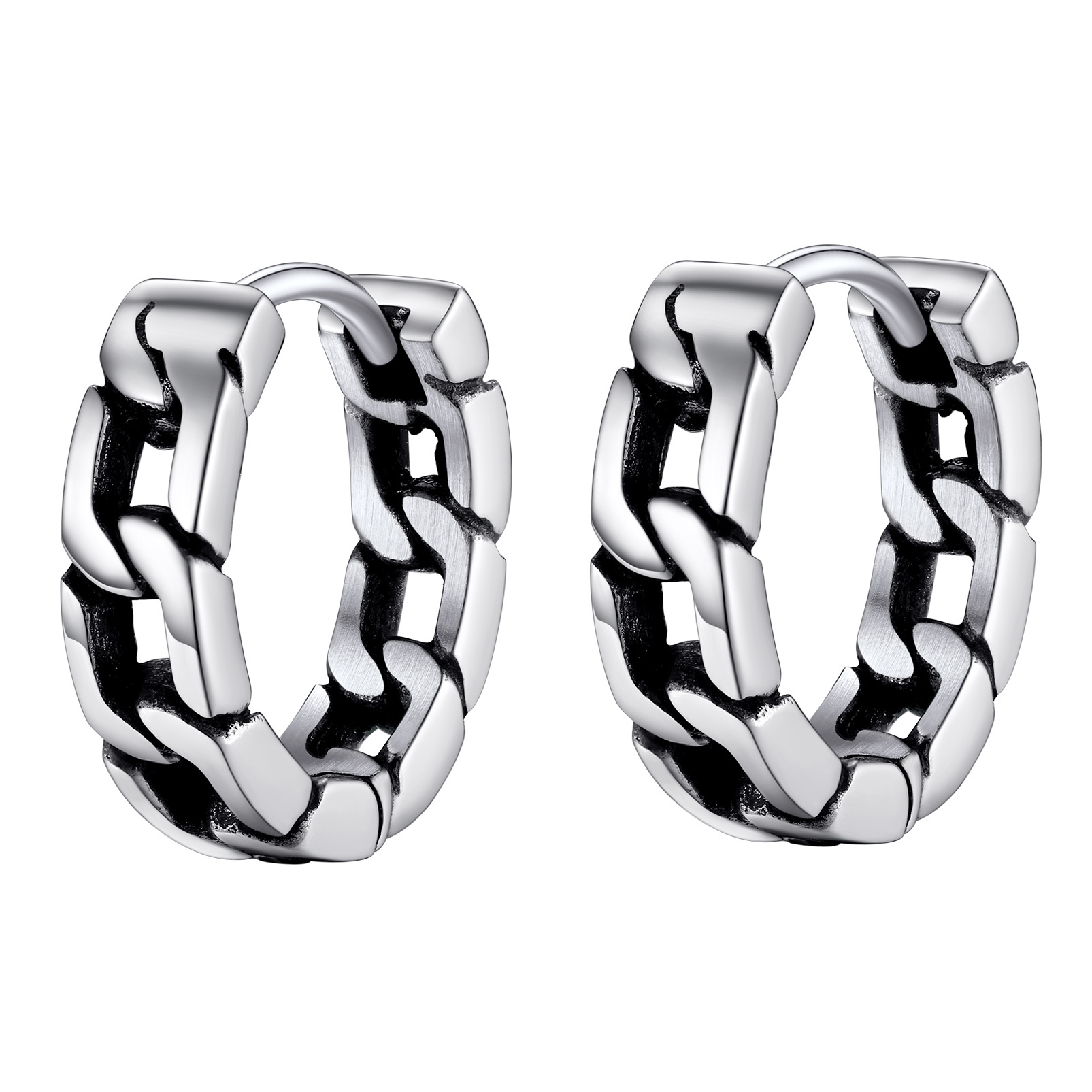Chunky Cuban Chain Huggie Hoop Earrings For Men