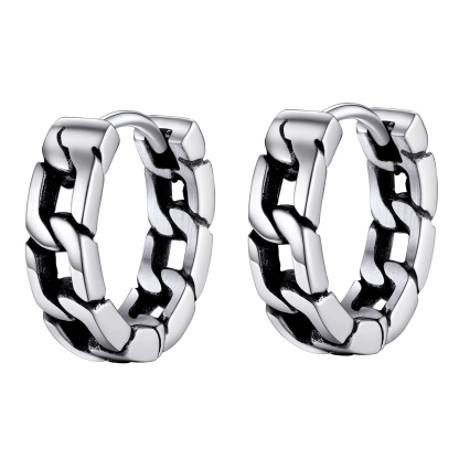 Chunky Cuban Chain Huggie Hoop Earrings For Men