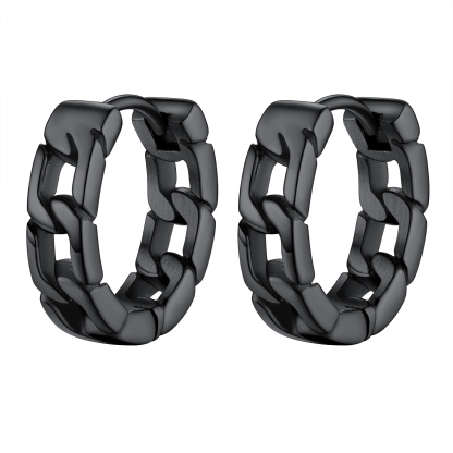 Chunky Cuban Chain Huggie Hoop Earrings For Men