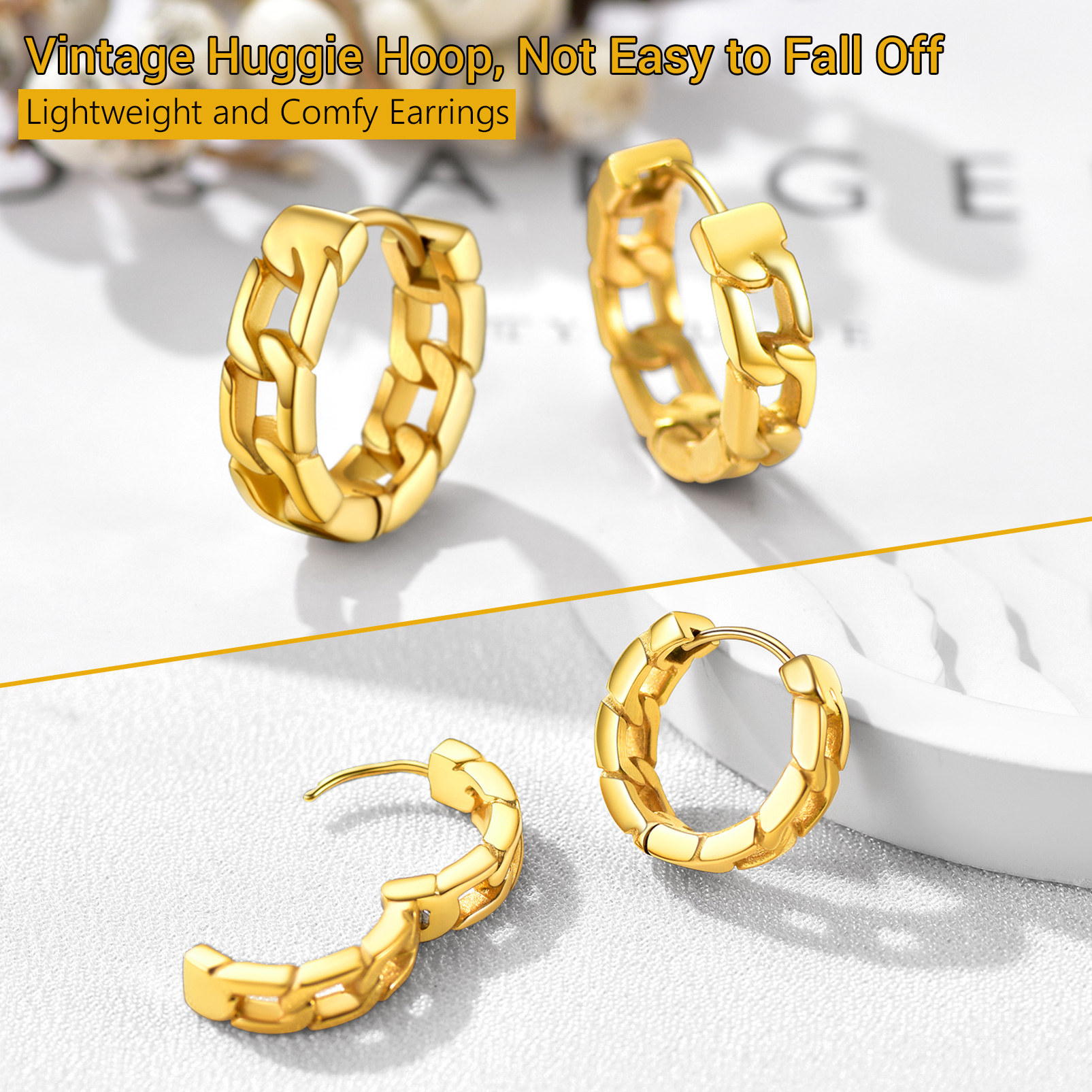 Chunky Cuban Chain Huggie Hoop Earrings For Men