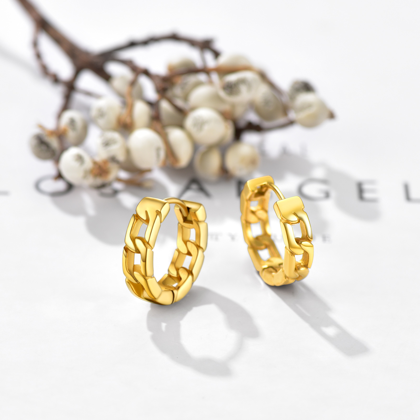 Chunky Cuban Chain Huggie Hoop Earrings For Men