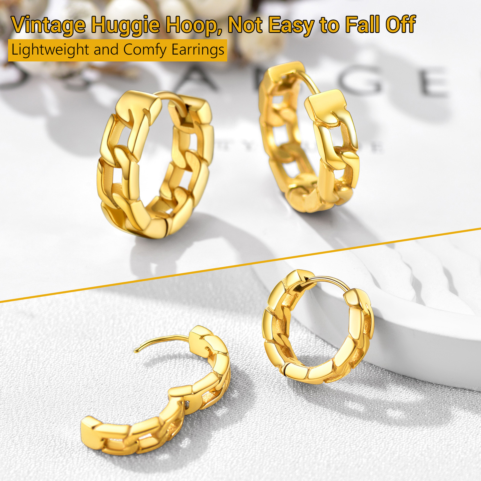 Chunky Cuban Chain Huggie Hoop Earrings For Men