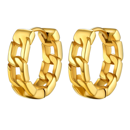 Chunky Cuban Chain Huggie Hoop Earrings For Men