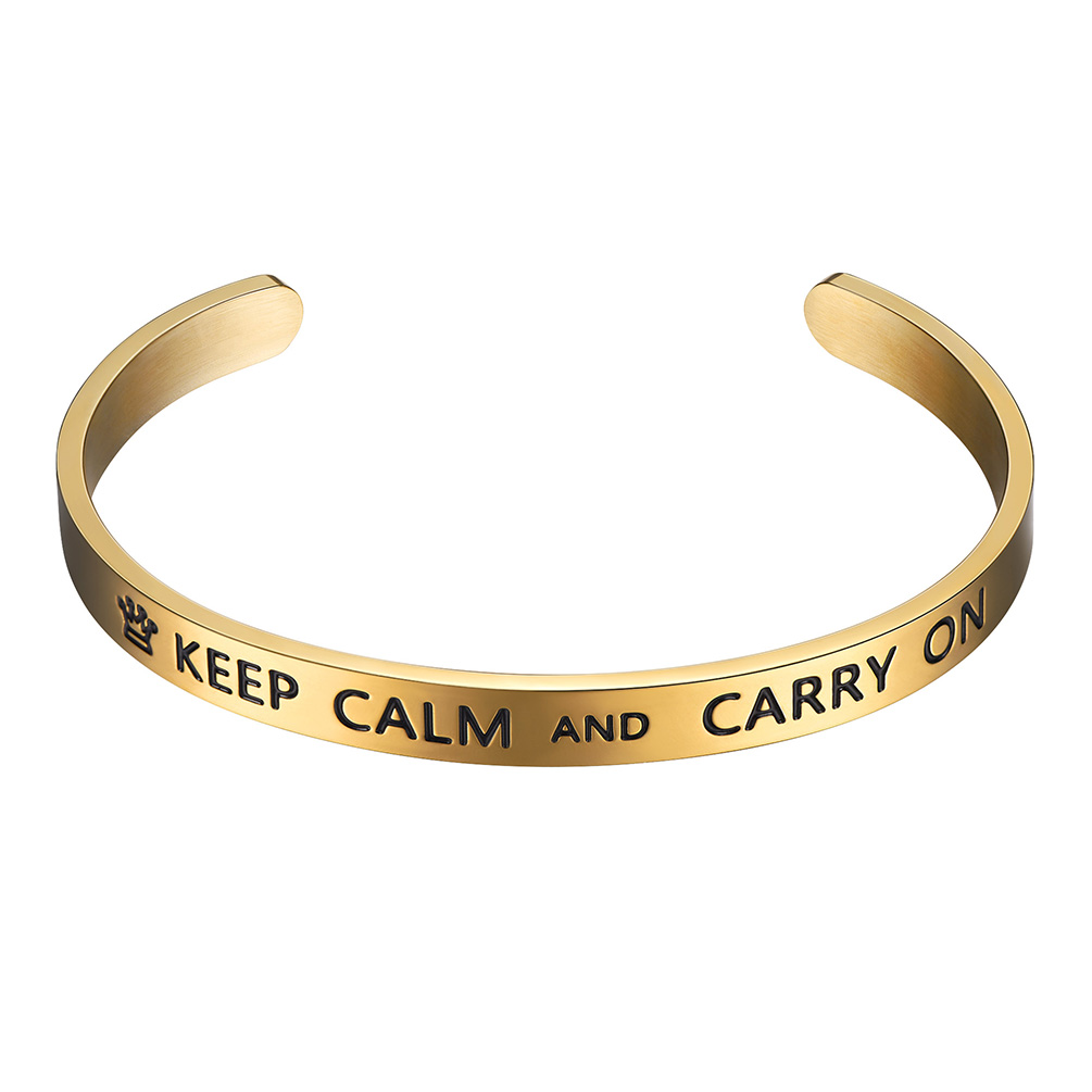 Keep Calm engraved gold cuff bracelet