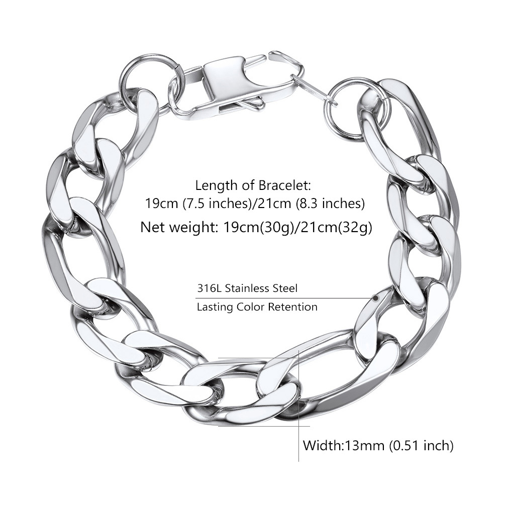 13mm figaro chain bracelet size guide