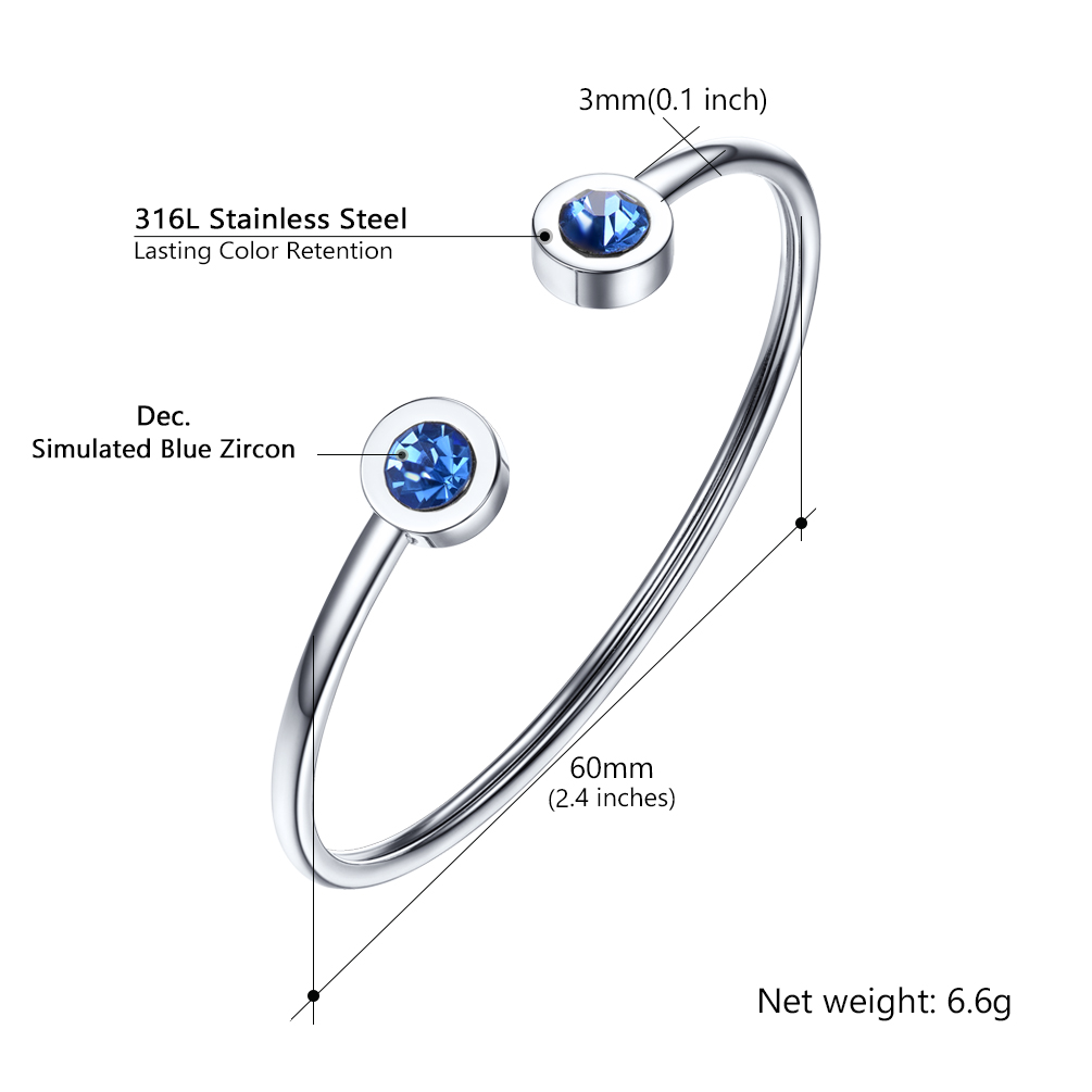 316L stainless steel birthstone cuff size