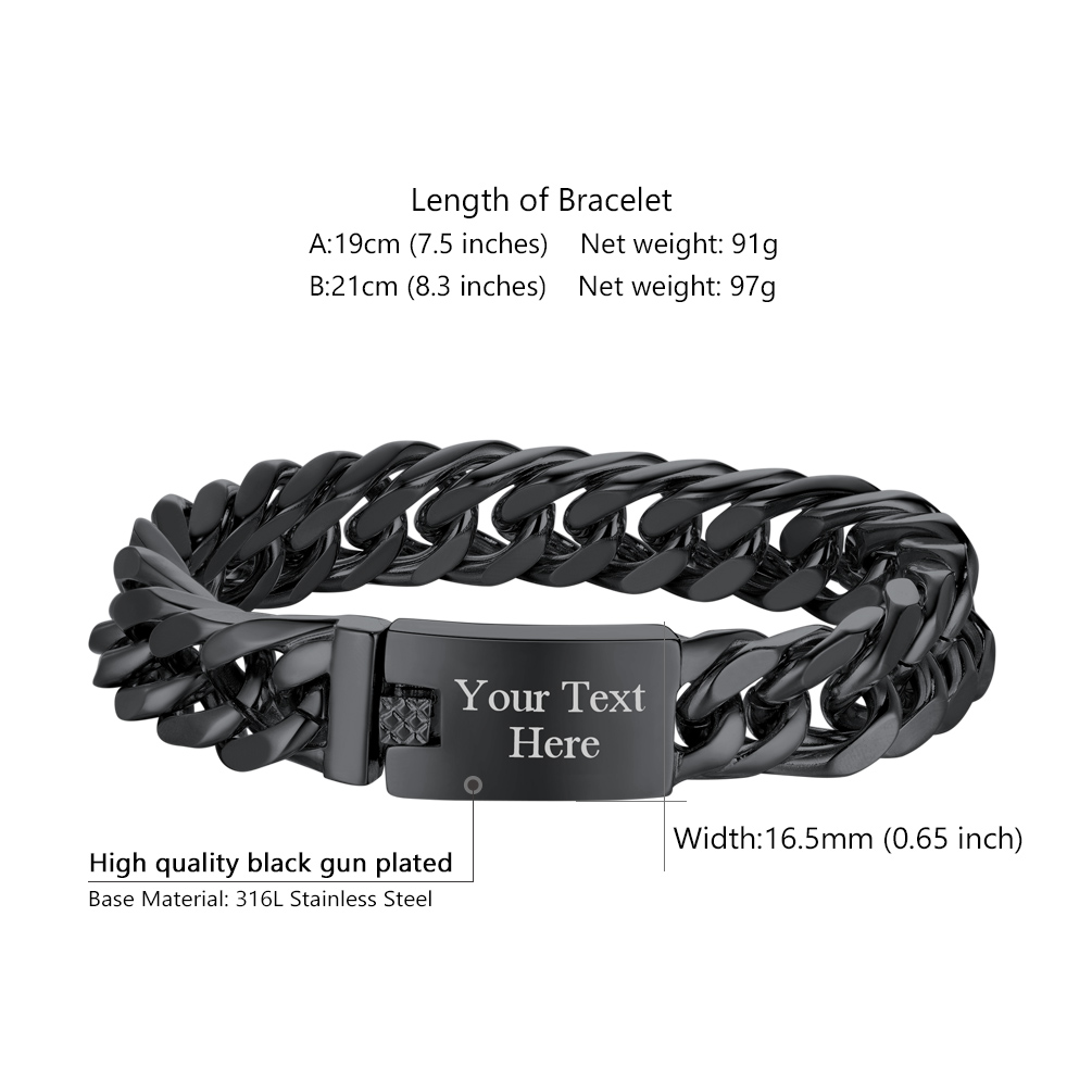 Black Cuban bracelet size and width details