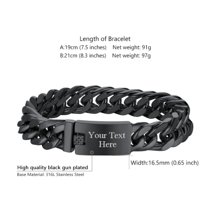 Black Cuban bracelet size and width details